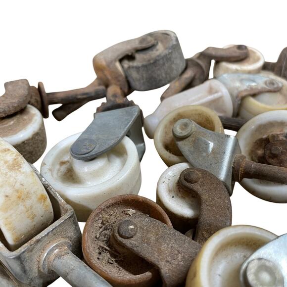 Antique Vintage Furniture Caster Wheels Set of 20 Metal and Plastic - Picture 3 of 4